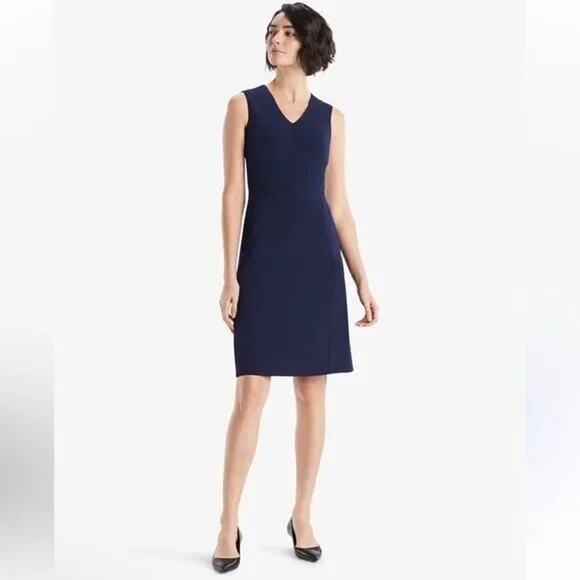 MM LaFleur Annie Navy Sheath Dress V Neck Sleeveless Classic Washable Women 4 - Picture 1 of 12